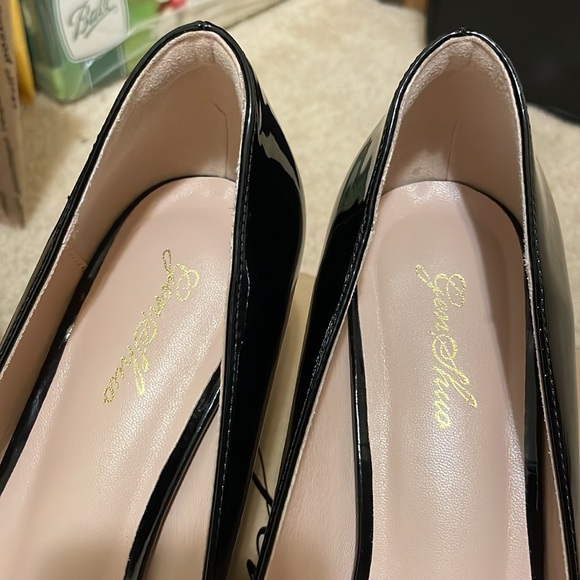 Black Faux Vegan Leather Low Heel Pointed Stilettos - Picture 8 of 12